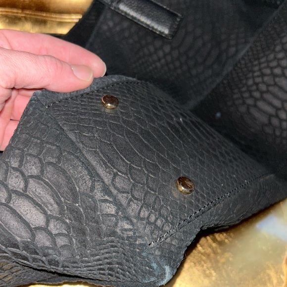 J. McLaughlin Black Suede Tote | Python Embossed | Leather Handles - Picture 10 of 10